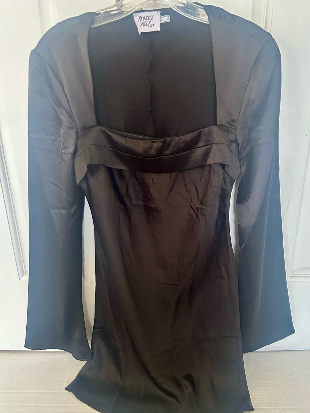 Princess Polly Black Satin Square Neck Dress